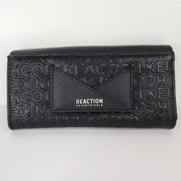 REACTION KENNETH COLE   Black Over Arching Flap Clutch Wallet. - Picture 2 of 11